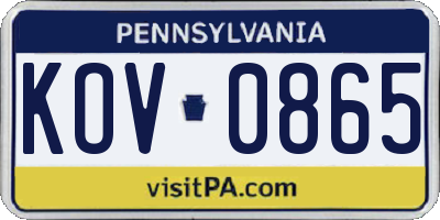 PA license plate KOV0865