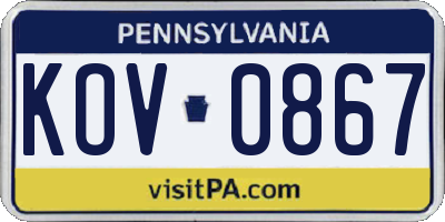 PA license plate KOV0867