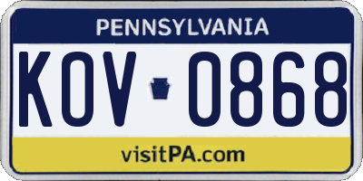 PA license plate KOV0868