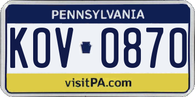 PA license plate KOV0870