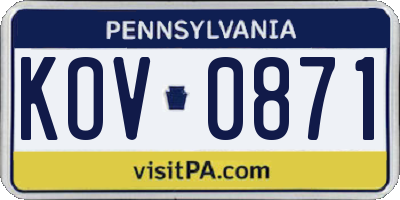 PA license plate KOV0871