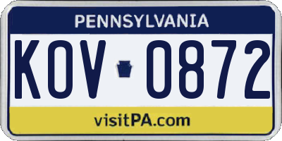 PA license plate KOV0872