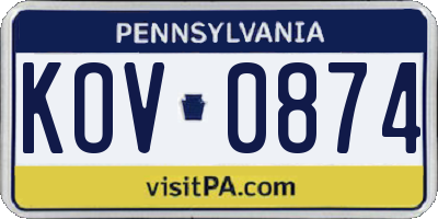 PA license plate KOV0874