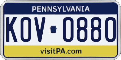 PA license plate KOV0880