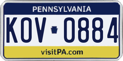 PA license plate KOV0884