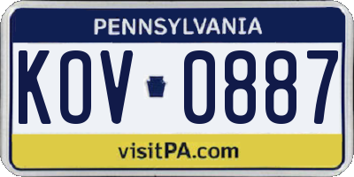 PA license plate KOV0887