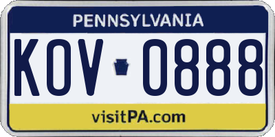 PA license plate KOV0888