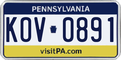 PA license plate KOV0891
