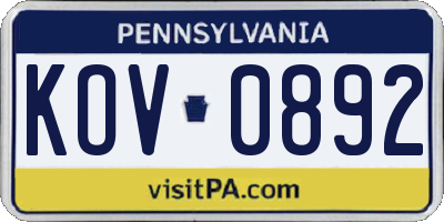 PA license plate KOV0892