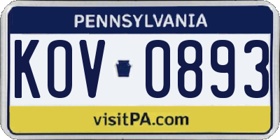 PA license plate KOV0893