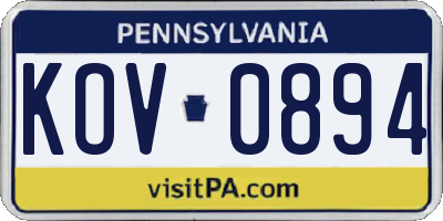 PA license plate KOV0894