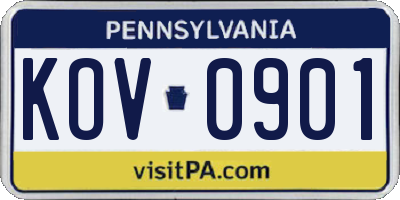 PA license plate KOV0901