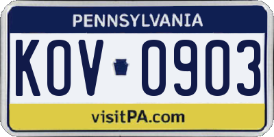 PA license plate KOV0903