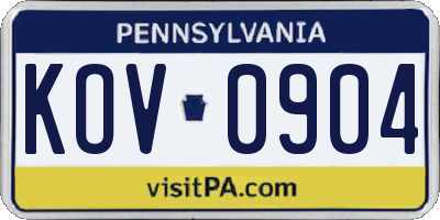 PA license plate KOV0904