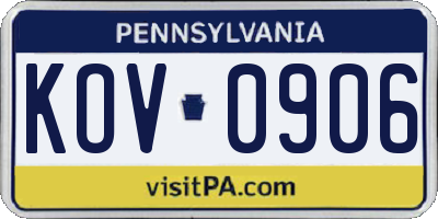 PA license plate KOV0906