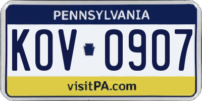 PA license plate KOV0907
