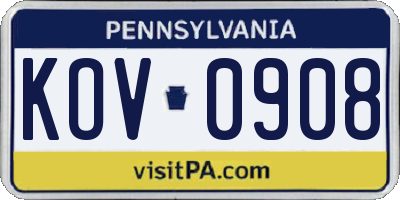 PA license plate KOV0908