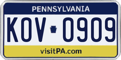 PA license plate KOV0909