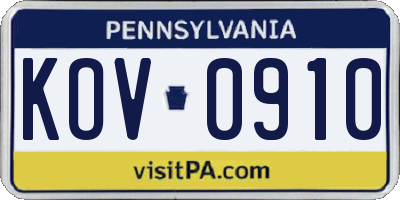 PA license plate KOV0910