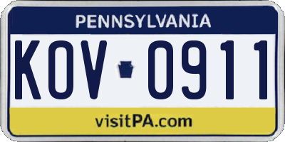 PA license plate KOV0911