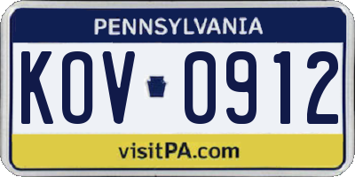 PA license plate KOV0912