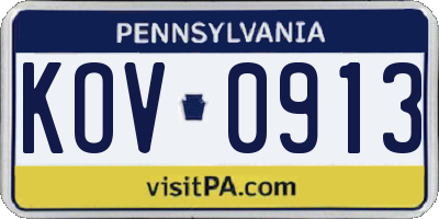 PA license plate KOV0913