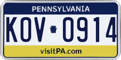 PA license plate KOV0914