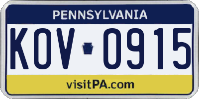 PA license plate KOV0915