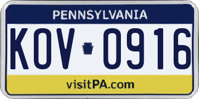 PA license plate KOV0916