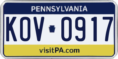 PA license plate KOV0917