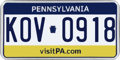 PA license plate KOV0918