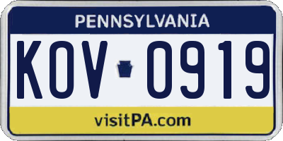 PA license plate KOV0919
