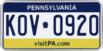 PA license plate KOV0920