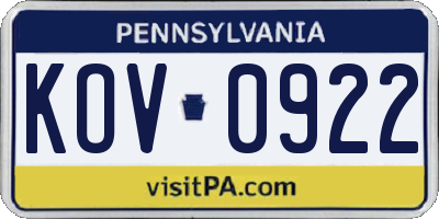 PA license plate KOV0922