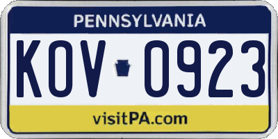 PA license plate KOV0923