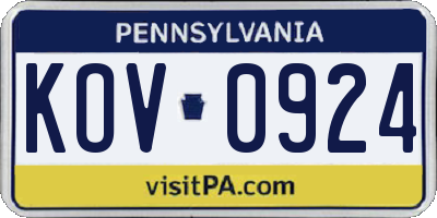 PA license plate KOV0924
