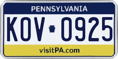 PA license plate KOV0925