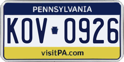 PA license plate KOV0926