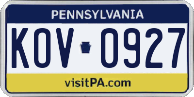 PA license plate KOV0927