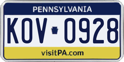 PA license plate KOV0928