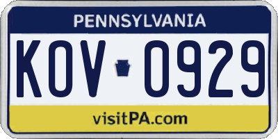 PA license plate KOV0929