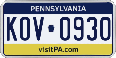 PA license plate KOV0930