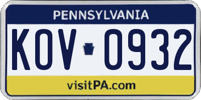 PA license plate KOV0932