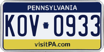 PA license plate KOV0933