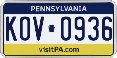 PA license plate KOV0936