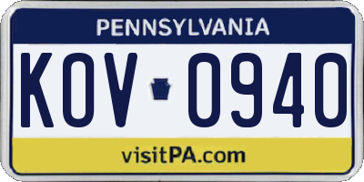 PA license plate KOV0940