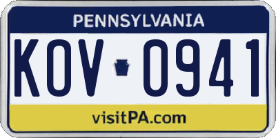 PA license plate KOV0941