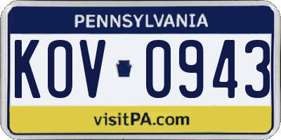 PA license plate KOV0943