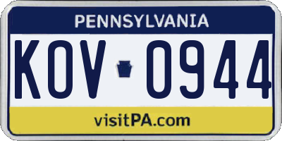 PA license plate KOV0944