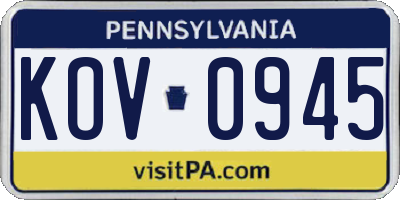 PA license plate KOV0945